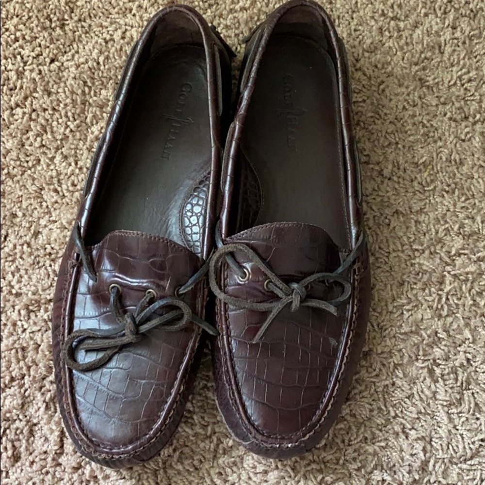Cole Haan Men’s Croc-Embossed Brown Leather Slip-On Loafers